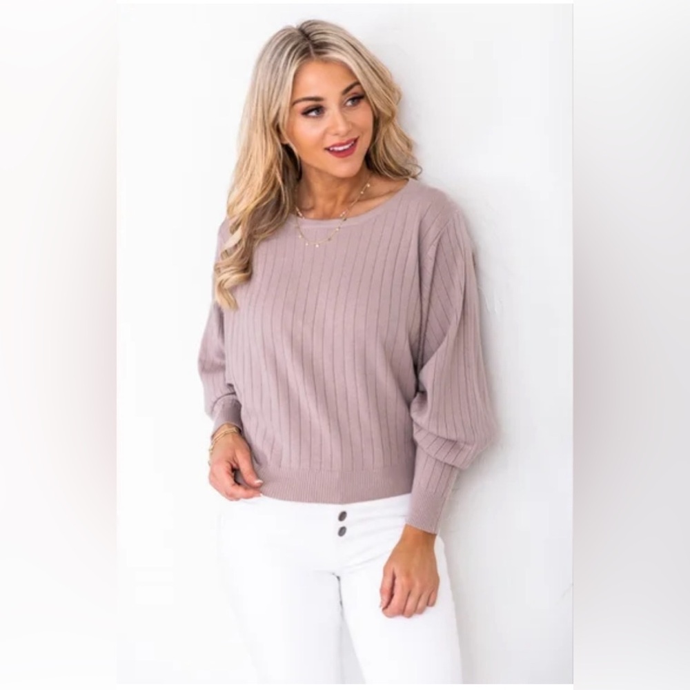 🩷 Ribbed Dolman Sleeve Sweater Top - Mauve